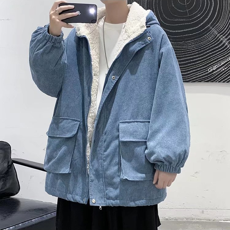 Chaqueta acolchada de algodón con capucha de estilo retro de Hong Kong para niños en invierno suelta y versátil nueva chaqueta de hombre con cremallera cálida