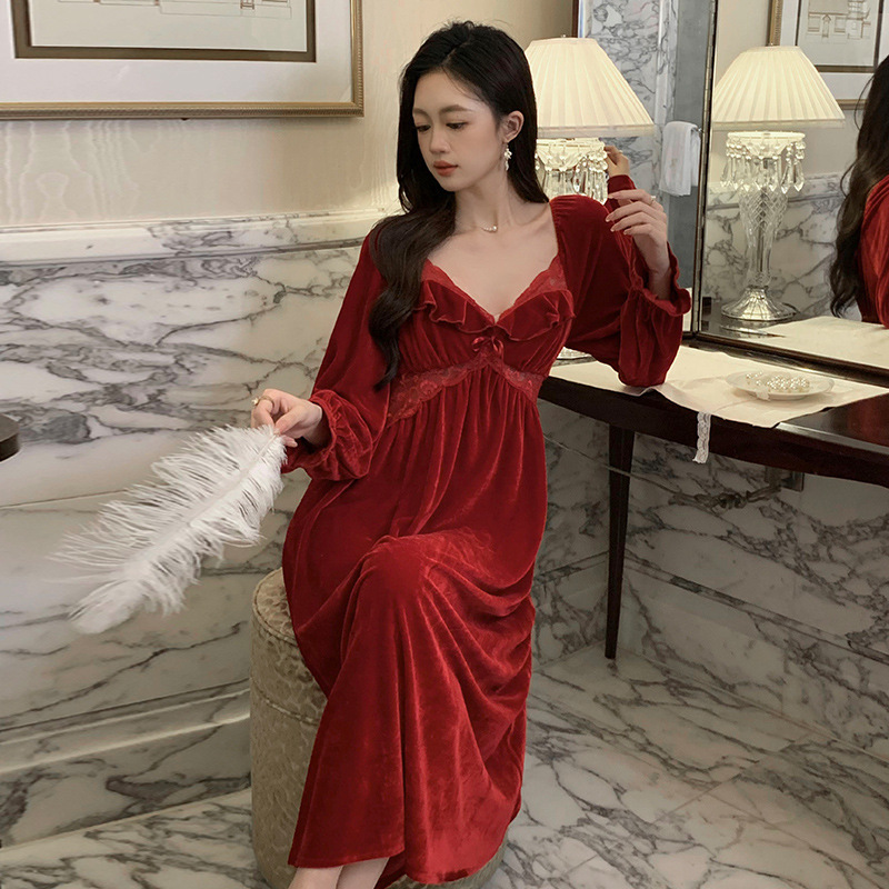 法式睡衣女秋冬季新款甜美风长袖连体宽松高级感家居服冬季可外穿|undefined