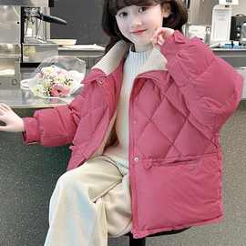 冬装女童棉服新款洋气儿童加厚冬季加绒棉衣女孩棉袄外套翻领大童