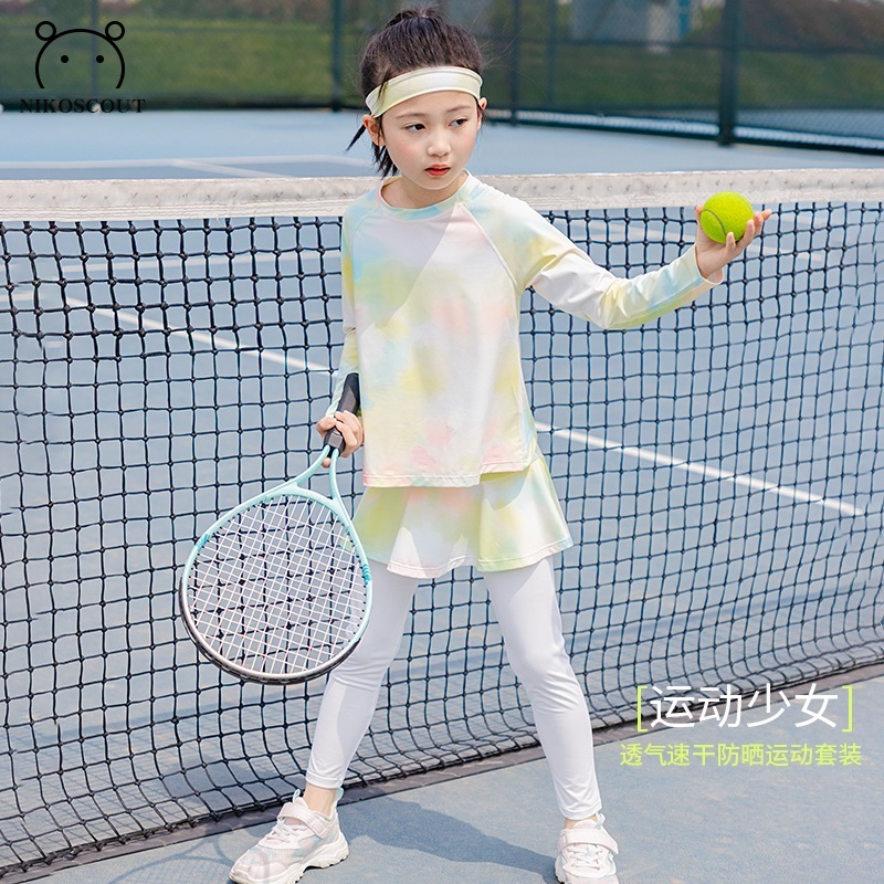 女の子のサマースーツ、スポーツ速乾服、子供服、プロバドミントントレーニングスーツ、ランニング日焼け止め、アイスシルククール感|undefined