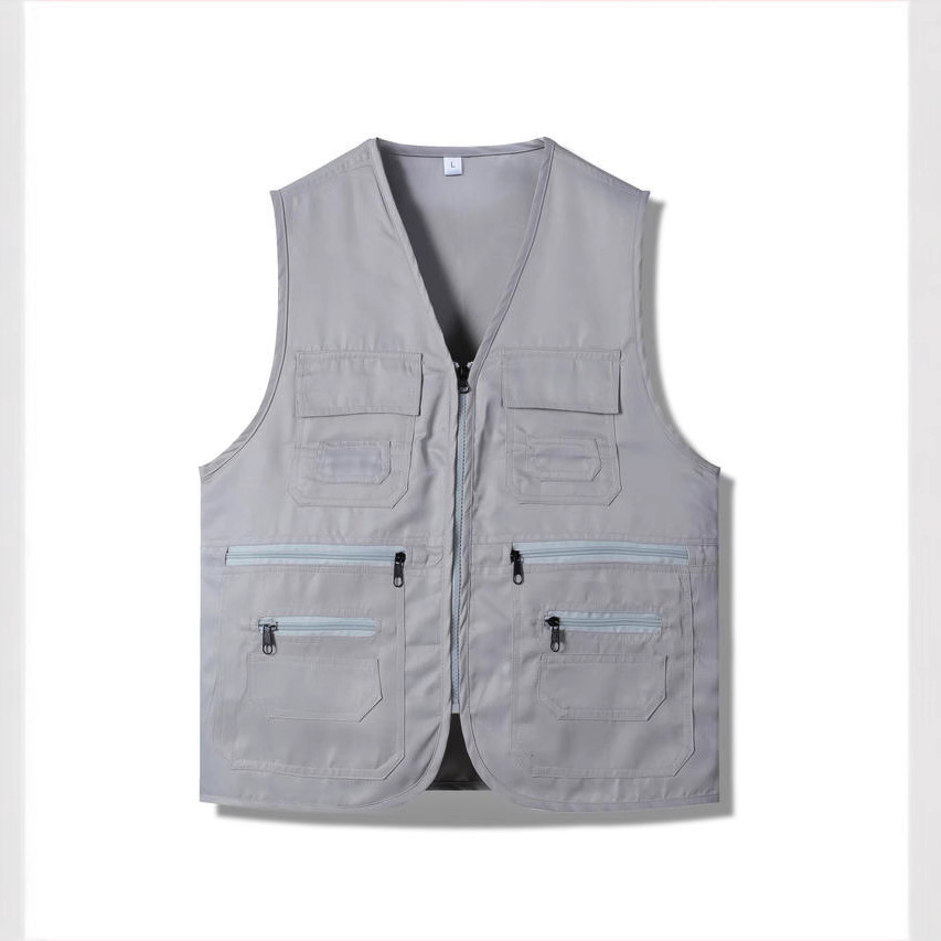 Reportero de pesca al aire libre, chaleco, logotipo para hombres y mujeres, fotografía, ropa de trabajo, chaleco, logotipo bordado, bolsillos múltiples al por mayor