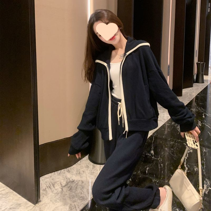 001 Plus Size 150kg Spring And Autumn Casual Sports For Women Loose Fit Versatile Long Sleeve Sweatshirt Two-Piece Set 240_voghion.com