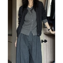 时髦假两件针织开衫女秋冬新款复古毛衣外套慵懒风上衣单排扣外套