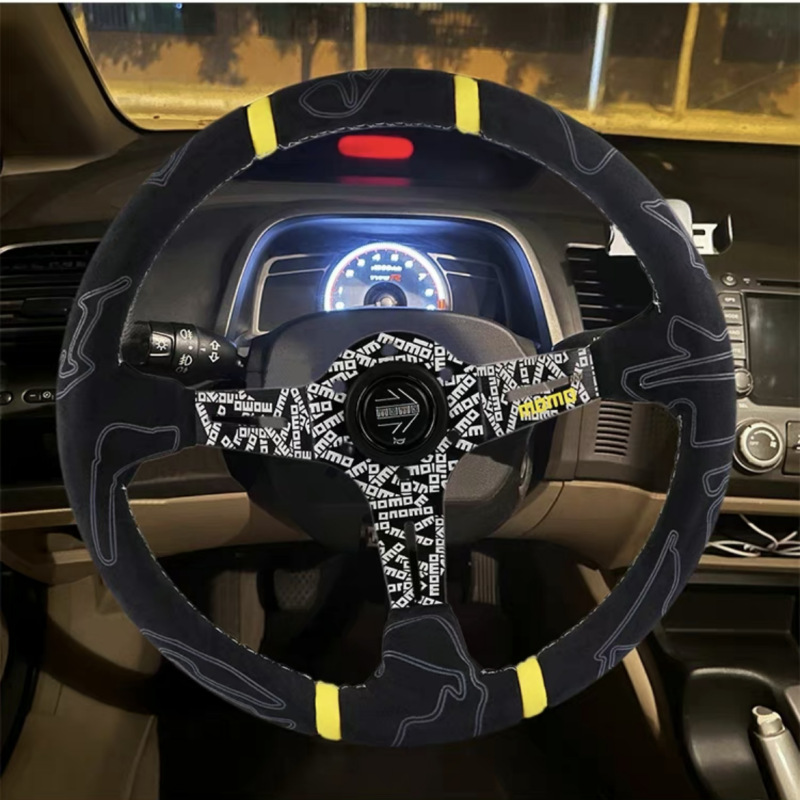 Universal 14 inch ULTRA Graffiti Car Modified Quick Release Steering Wheel (Steering wheel) - 14-inch-suede-pattern-black