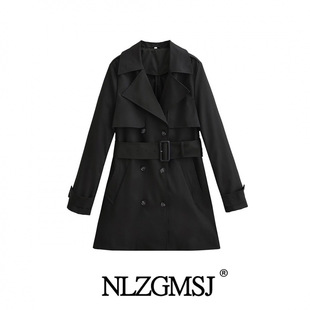 2024 autumn new women's European and American style fashion simple long sleeve with belt casual long trench coat 0518246