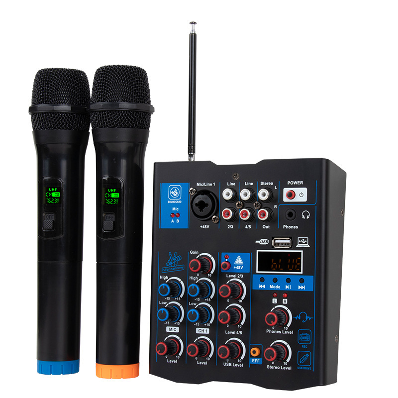 Grabación de computadora karaoke transmisión en vivo TikTok pequeño hogar KTV con micrófono dual diente azul de trigo con mezclador de efecto de mezcla