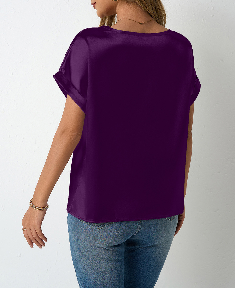 Camicia in raso da donna a maniche corte taglio morbido elegante_voghion.com