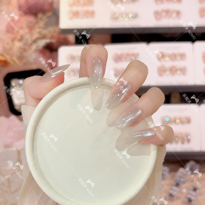 [White Moonlight] Clear Daily Whitening Electroplated Wearable Nails Simple Design Manicure