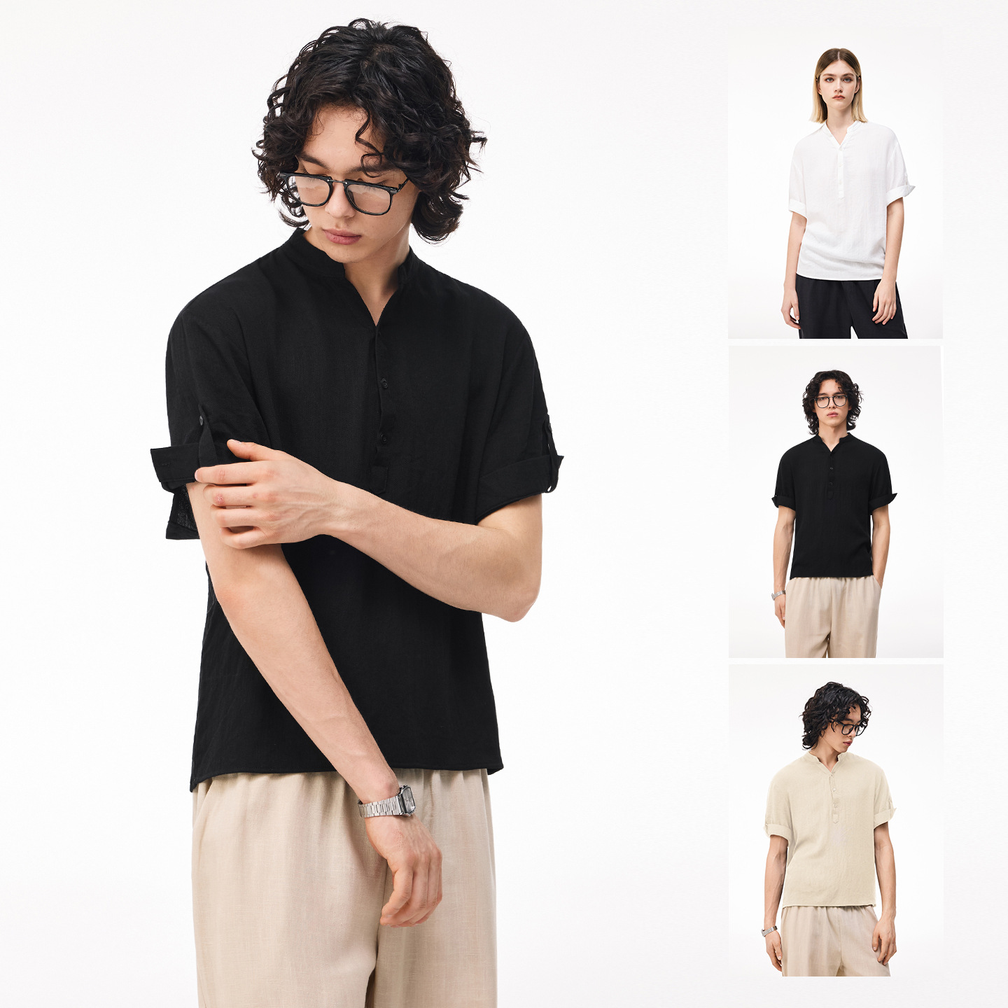 Old Money Style Textured V-Neck Short-Sleeve Cotton-Linen Shirt, New Spring/Summer 2026 Loose and Casual Solid Color Half-Sleeve T-Shirt for Men