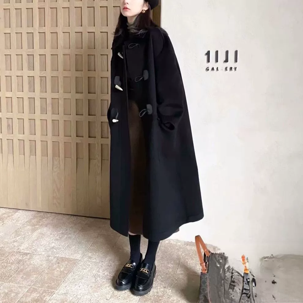 Новое шерстяное пальто больших размеров для женщин, зимнее, в корейском стиле, в стиле преппи, свободного кроя ниже колена, на пуговицах, шерстяное пальто 6010