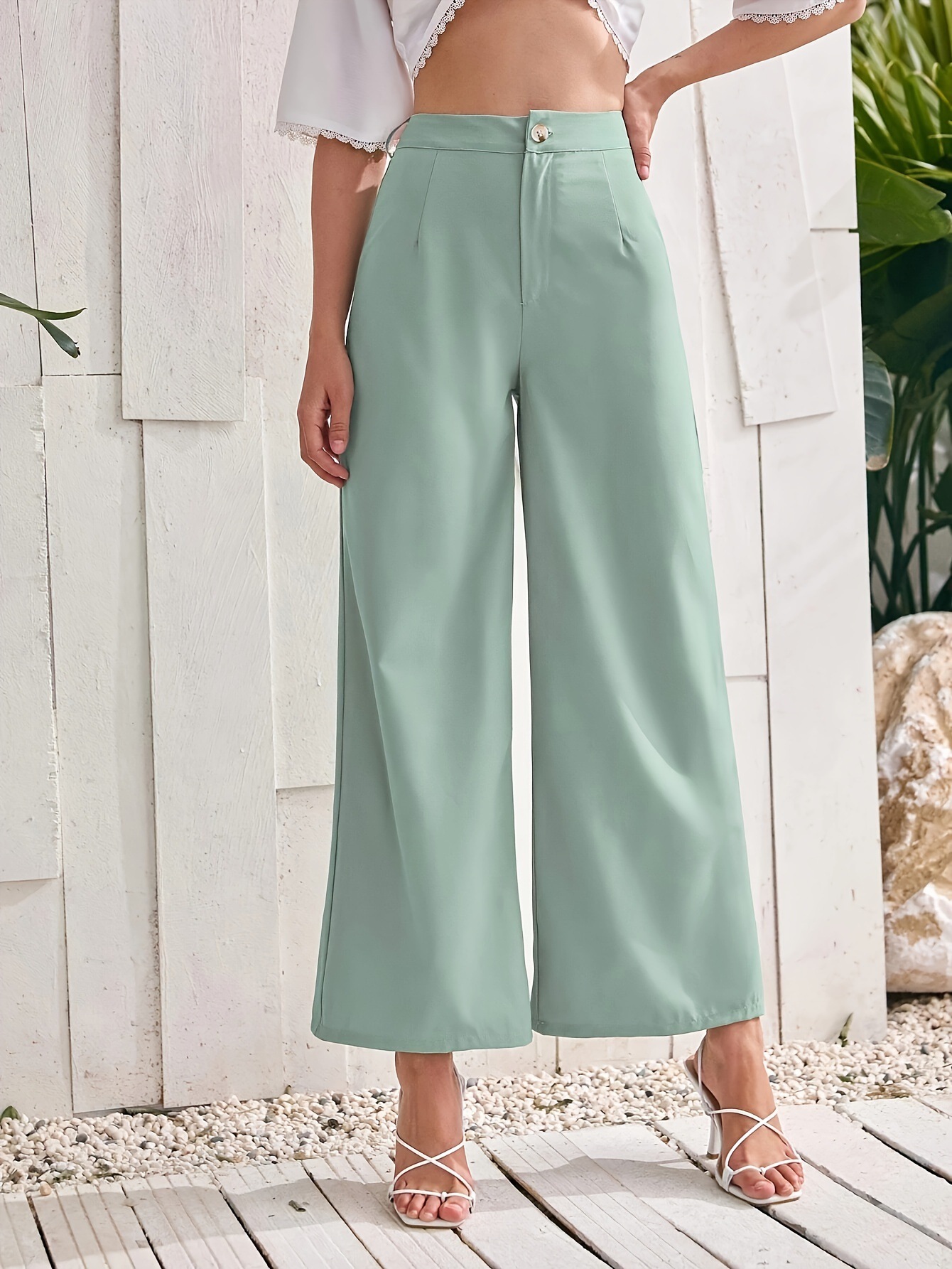 2026 transfronterizos de verano de mujer nuevos pantalones rectos de cintura alta de color sólido sensación de pluma cómodo pantalones de piernas de calzado casual