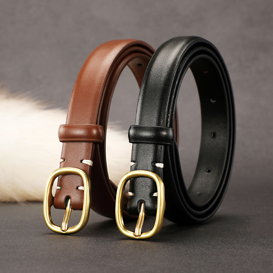 Cinturón de cuero genuino de las mujeres todo partido 2023 nuevo cinturón hebilla de las mujeres pequeño cinturón moda decorativa jeans falda