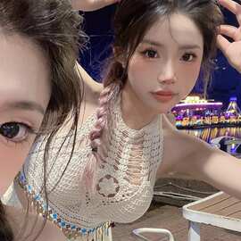 纯欲镂空蕾丝设计感吊带小背心女2023新款度假风流苏性感露脐上衣