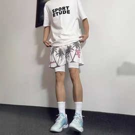 美式潮牌不过膝重磅字母抽绳短裤男夏季宽松休闲运动透气篮球裤子