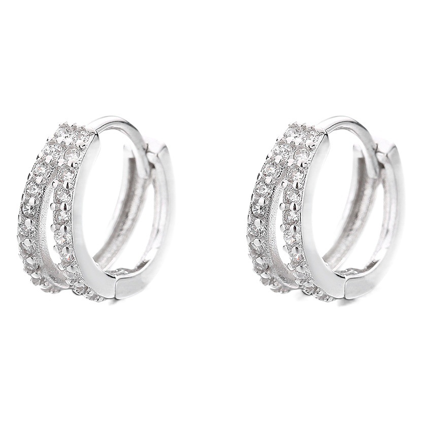 925 plata esterlina doble fila pendientes de circón de las mujeres simples elegantes pendientes de moda ins estilo frío de alto grado personalizado joyería del oído