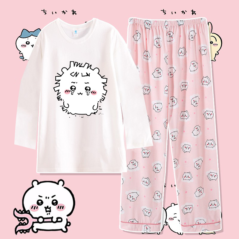 Pure Cotton chiikawa Jiyika Wow Pajamas Women's Spring and Autumn Short-sleeved Long-sleeved Trousers Summer Round Neck Usachi
