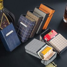 烟盒20支装男士时尚格纹皮革塑料烟盒便携软硬包整入香烟保护空盒