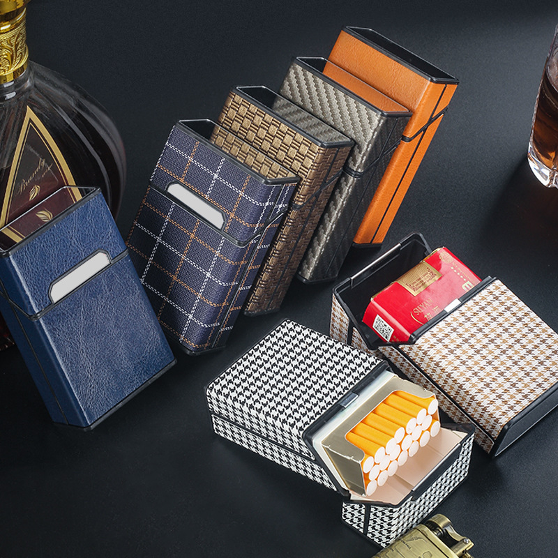 烟盒20支装男士时尚格纹皮革塑料烟盒便携软硬包整入香烟保护空盒