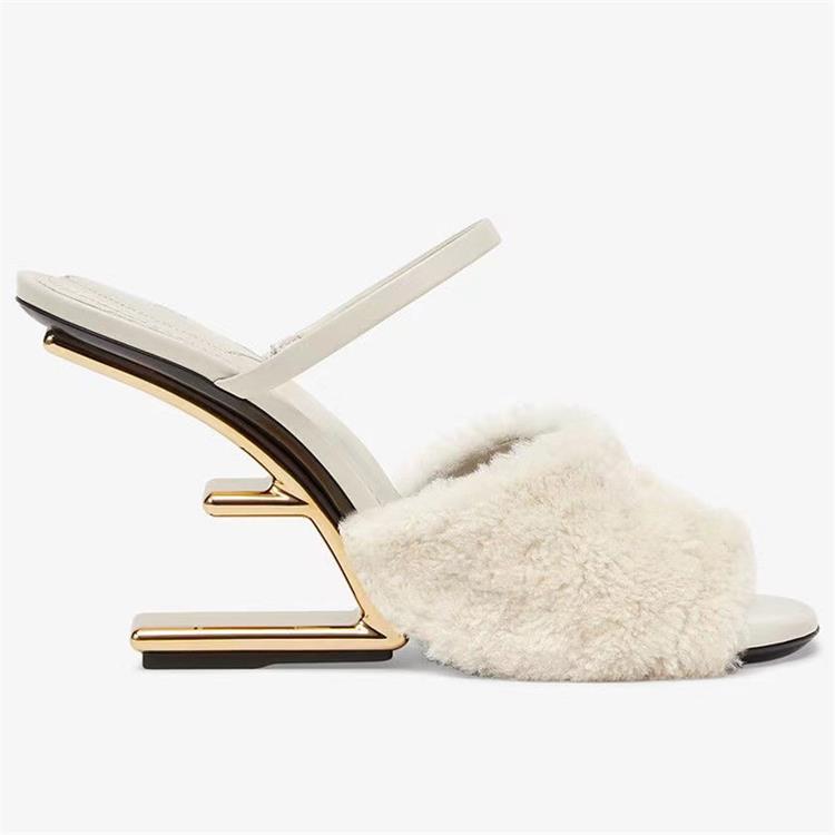 Damen Hausschuhe Mit Flauschigem Fell Und Einzigartigem Metallabsatz_voghion.com