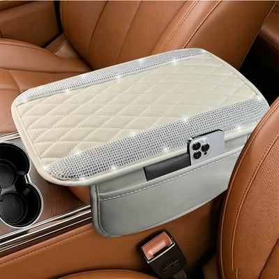 Armrest Box Pad Car Accessories Universal Car Central Armrest Box Protective Cover Side Pocket Storage Bag Armrest Box Pad (Armrest box pad) - white