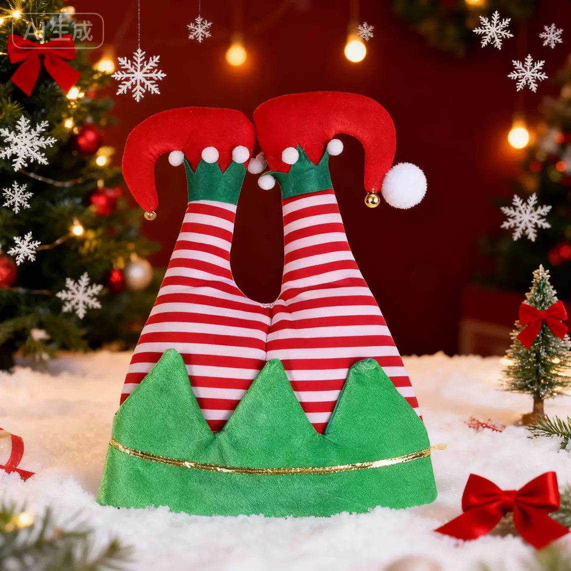 跨境亚马逊圣诞节搞怪双角帽子节日欢跃气氛舞台演出小丑帽子配饰