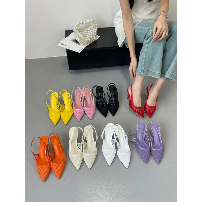 2025 новый стиль сандалии на высоком каблуке с сетчатым вырезом и открытым носком для женщин