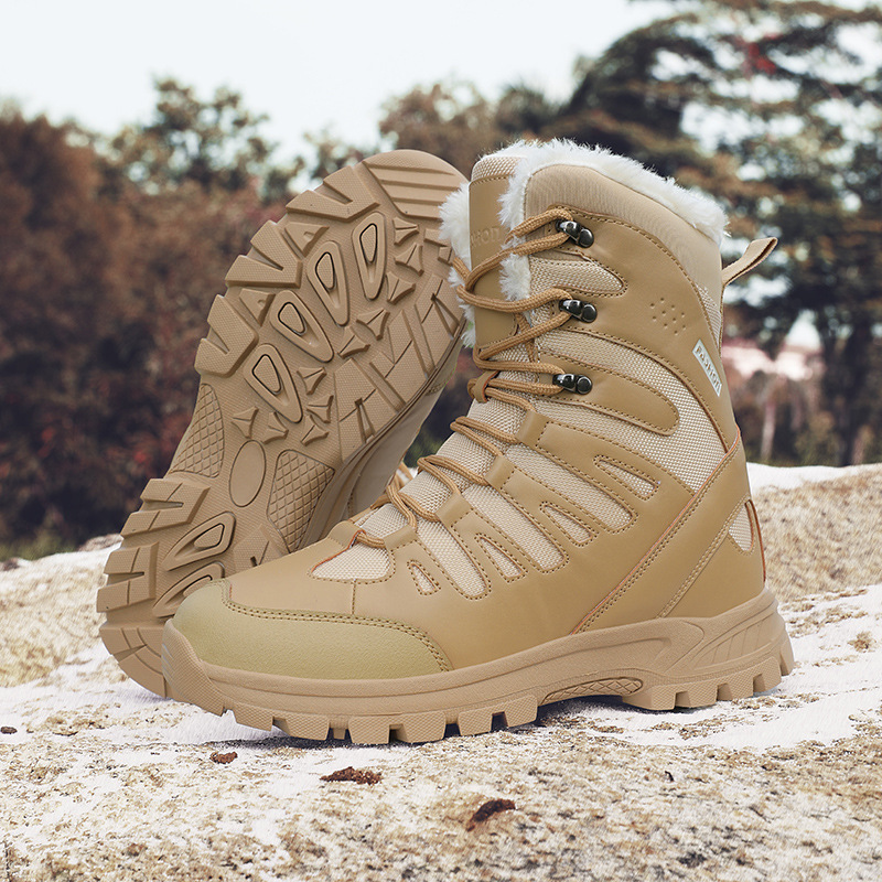 Invierno al aire libre botas de nieve del noreste para hombres gruesas impermeables, antideslizantes, cálidas y terciopelo, zapatos de algodón de esquí a prueba de frío de escalada de montaña