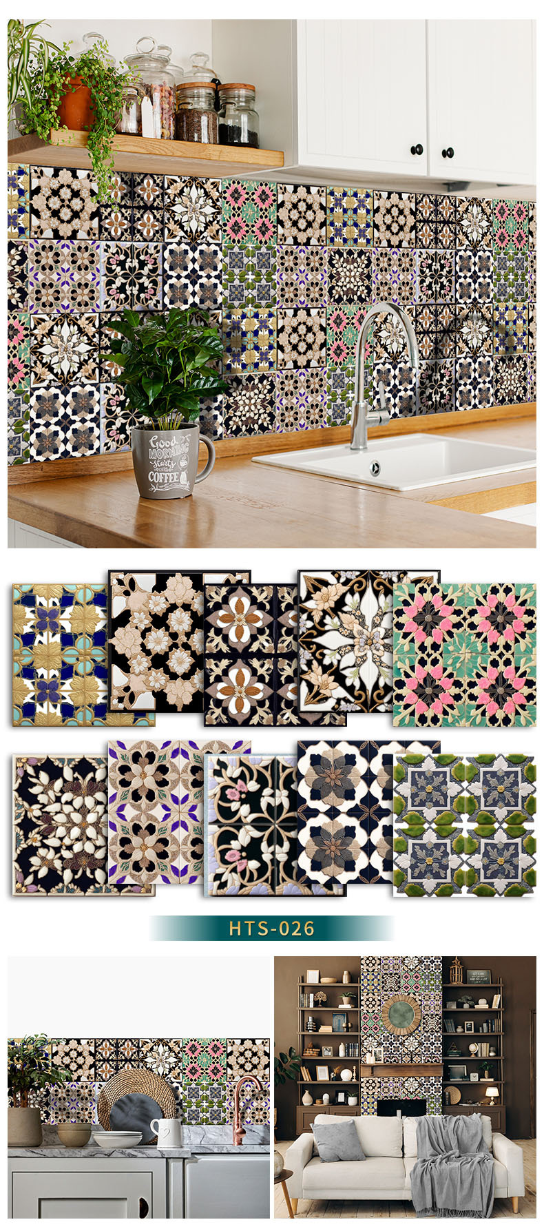 10 Pieces European Style Self-Adhesive Crystal Thickened Tile Stickers Waterproof Oil-Proof Kitchen Wall Decoration_voghion.com