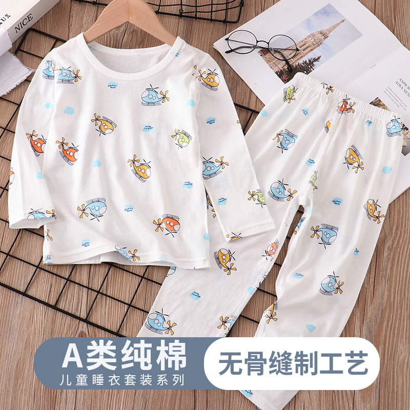 Children's pajamas summer thin pure cotton children's clothing boys' and girls' air conditioning clothes long sleeve children's cartoon homewear suit