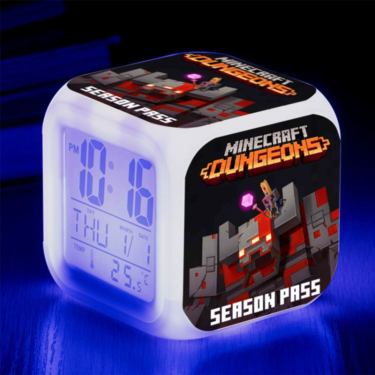 Мой мир будильник мультфильм милый игровой окружающий детский светодиодный цифровой яркий изменение цвета подсветка ночник