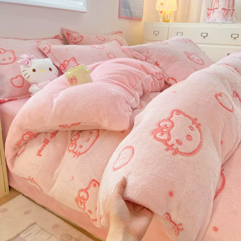 冬季加厚牛奶绒床上四件套新款珊瑚绒法兰绒单被套床单三件套床品