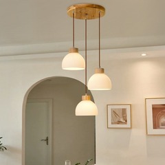 Original Wood Restaurant Pendant Light, Three-Head Minimalist Modern Dining Room Table Bar Lamp, Creative Personality Bedroom Bedside Small Pendant Lamp