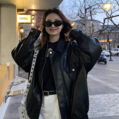 拉链超火pu皮衣外套女2025新款秋季短款宽松酷飒风美式复古机车服
