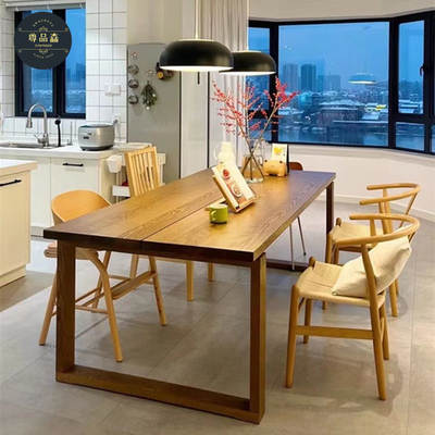 Nordic Simple Moby Solid Wood Dining Table and Chair Combination Ash Wood Dining Table Log Long Table Large Board Table Desk