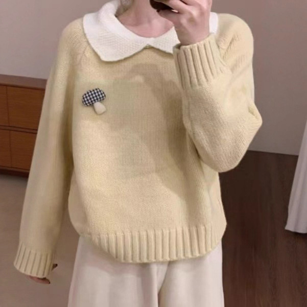 甜美可爱淑女风小翻领毛衣冬季新款韩版百搭休闲显瘦针织衫