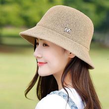 韩国编织帽女夏盆帽日系可爱甜美夏季小帽檐遮阳帽子小丸子渔夫帽