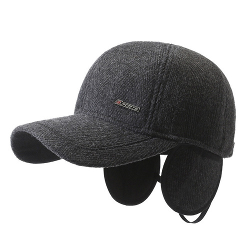 Winter warm anti-cold ear protection duckbill hat for middle-aged and elderly men outdoor lined wool baseball cap father old man hat