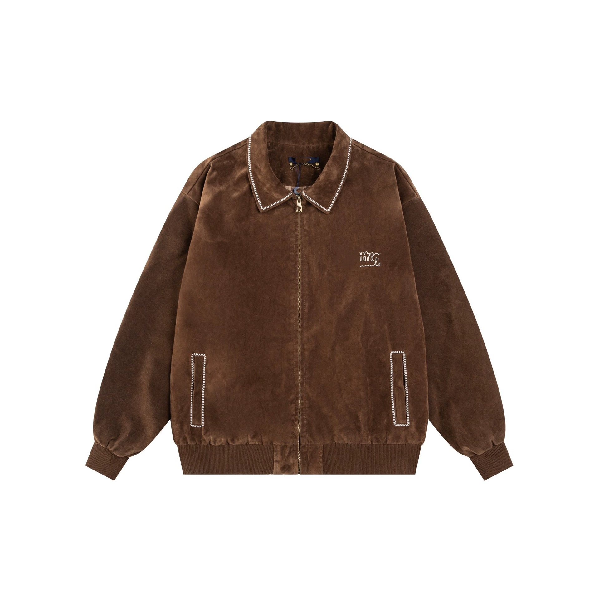 Autumn suede leather baseball uniform, jacket, with embroidery