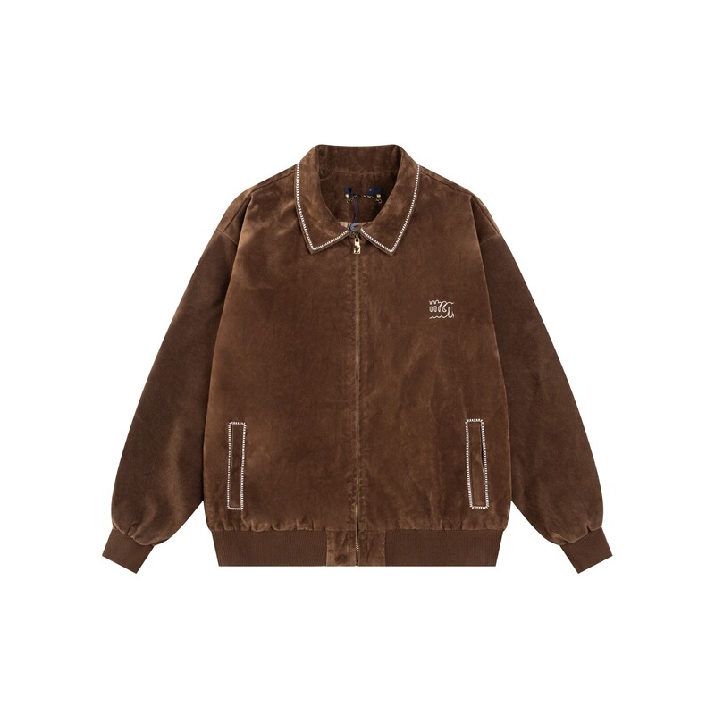 Nanyou High Version Lujia Autum New Lapel Embroidered Suede Cow Leather Pilot Baseball Jacket Jacket