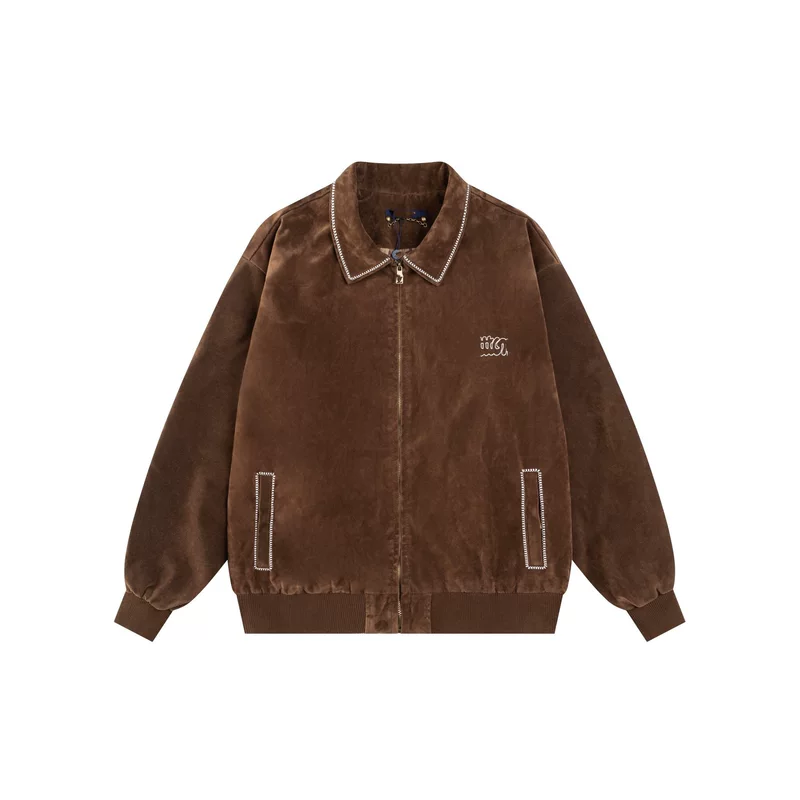 Autumn suede leather baseball uniform, jacket, with embroidery