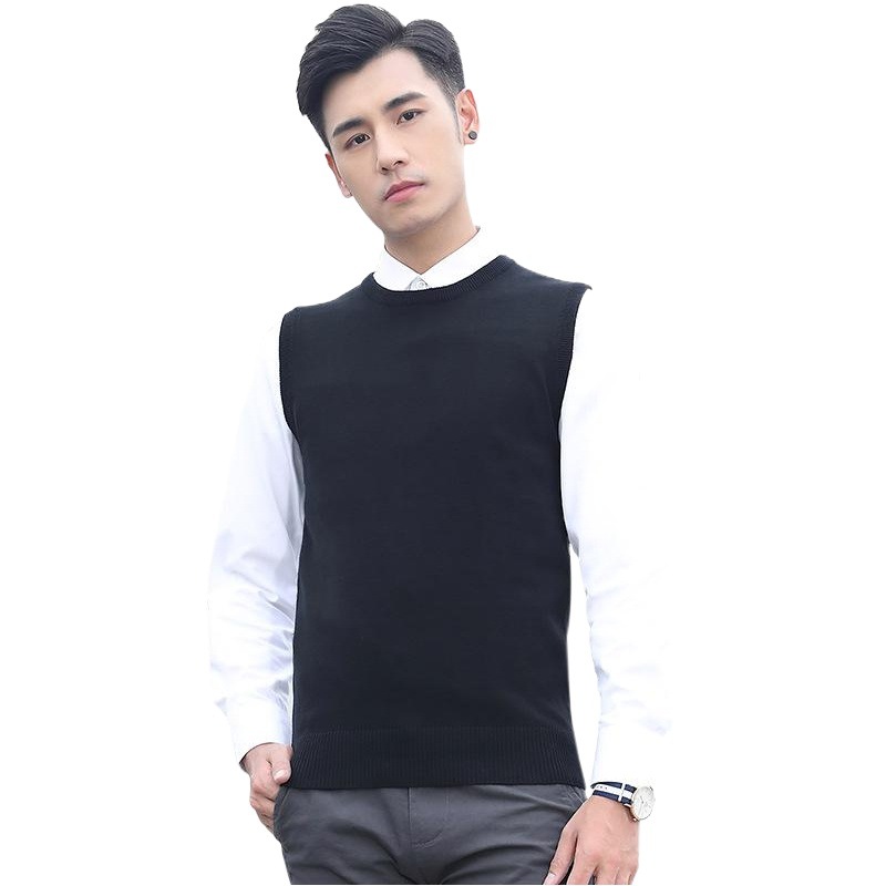 Autumn Thin Round Neck Vest Sweater Men's Solid Color Casual Sleeveless Sweater Fashionable Korean Style Youth Men's Vest