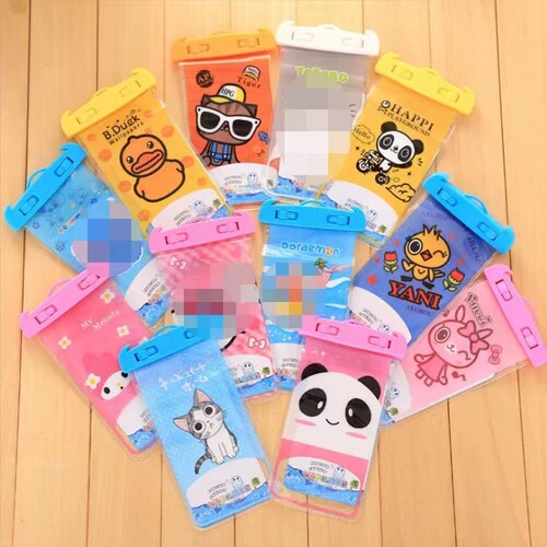 Cute cartoon outdoor rafting and diving mobile phone waterproof bag, night swimming touch screen luminous waterproof bag wholesale