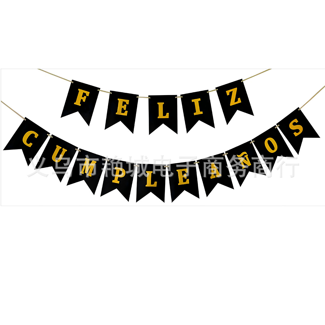 Fábrica al por mayor día tira banderas tarjetas blancas estampadas cola de pescado español Feliz cumpleaños tira banderas de fiesta de cumpleaños decoración banner