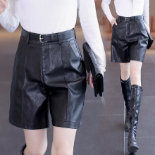 2025秋冬季新品绵羊皮皮裤五分裤女高腰短裤宽松阔腿中裤批发