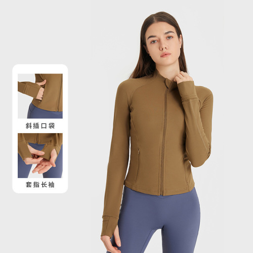 European and American autumn and winter new slim yoga clothing long-sleeved top zipper cardigan running fitness clothing jacket sports jacket