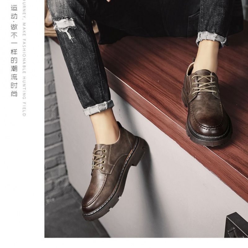 (2개) 가을 영국 스타일 비즈니스 작업 신발 스케이트 신발 캐주얼 새로운 모든 경기 남성 신발 가죽 신발 남성 작업