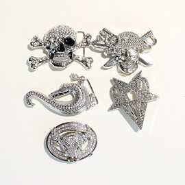 4.0cm锌合金水钻骷髅头腰带扣欧美外贸西部男士y2k海马皮带板扣女