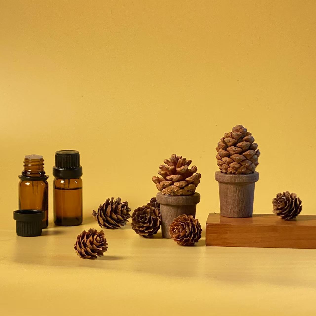 Creativo aromas de piñas de madera maciza, adornos de incienso de madera, aceite esencial, difusor de automóvil, dormitorio, oficina, madera de expansión sin fuego