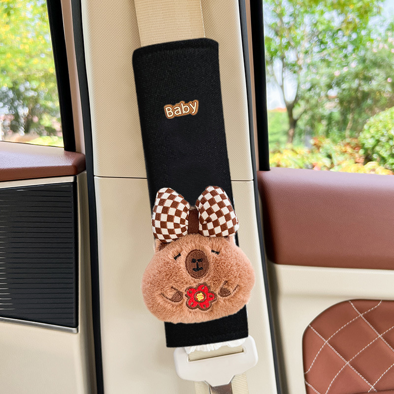 Cyber Celebrous Capybara Pendant Doll Cartonica Pibala Car Seat Belt Shoulder Cover Car Interior Decoration Girl Bag Hanging