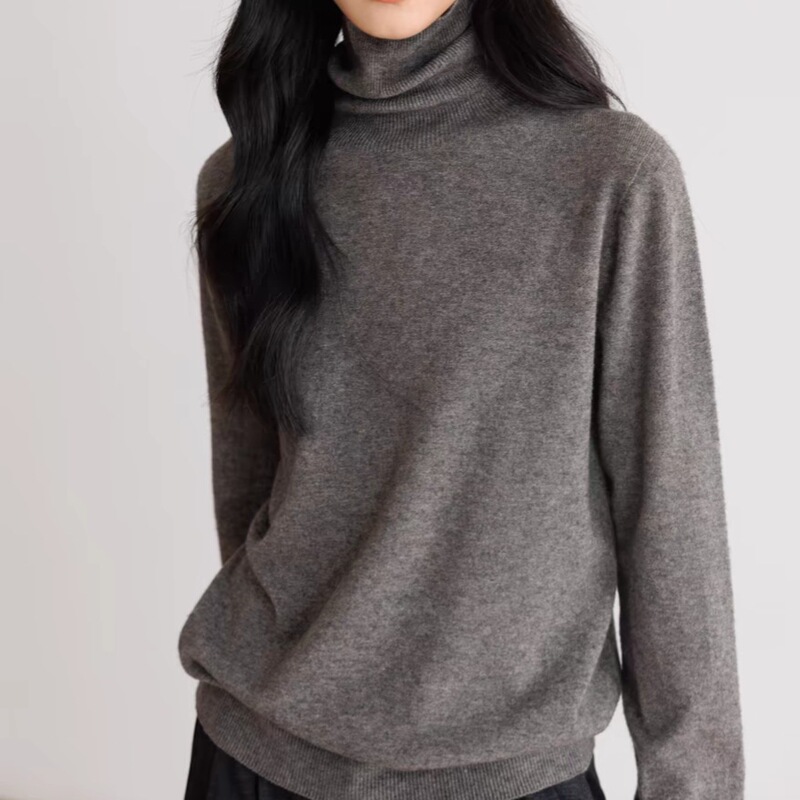 Thirteen Lines Turtleneck Knitted Sweater for Women 2025 New Velvet Loose Elegant Long-Sleeved Sheep Wool Inner Top